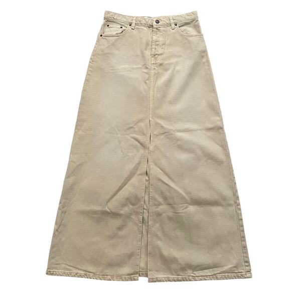 New TOPSHOP Womens Size 6 Beige Denim Low Slung Maxi Skirt - Picture 1 of 12